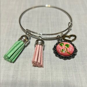 AKA Alpha Kappa Alpha Silver Bracelet Pink/Green Tassels with 1908/ heart charm